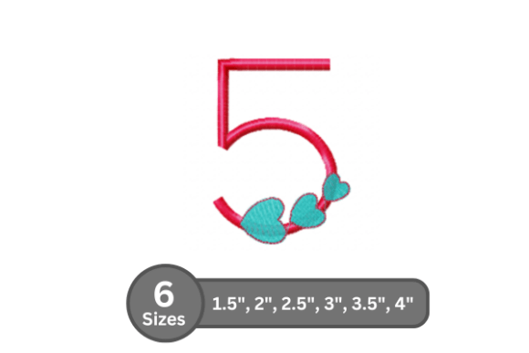 Candy Heart Number -5: A Sweet Embroidery Font for Personalized Products