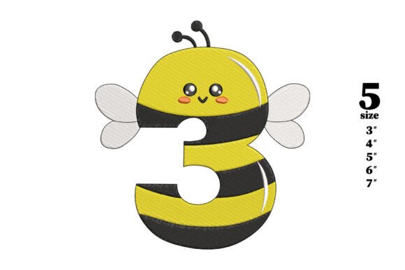 Evaluating the Bee in the Shape of the Number 3 Embroidery Design