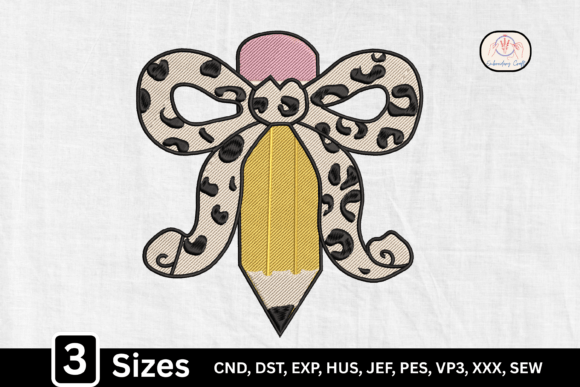 Leopard Coquette Pencil Teacher Bow Embroidery